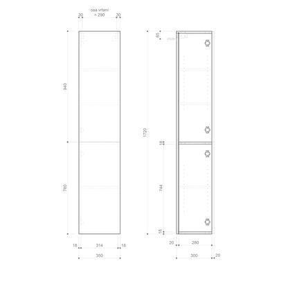 ESPACE Schrank 35x172x32cm, 2x Tür, links/rechts, anthrazit matt