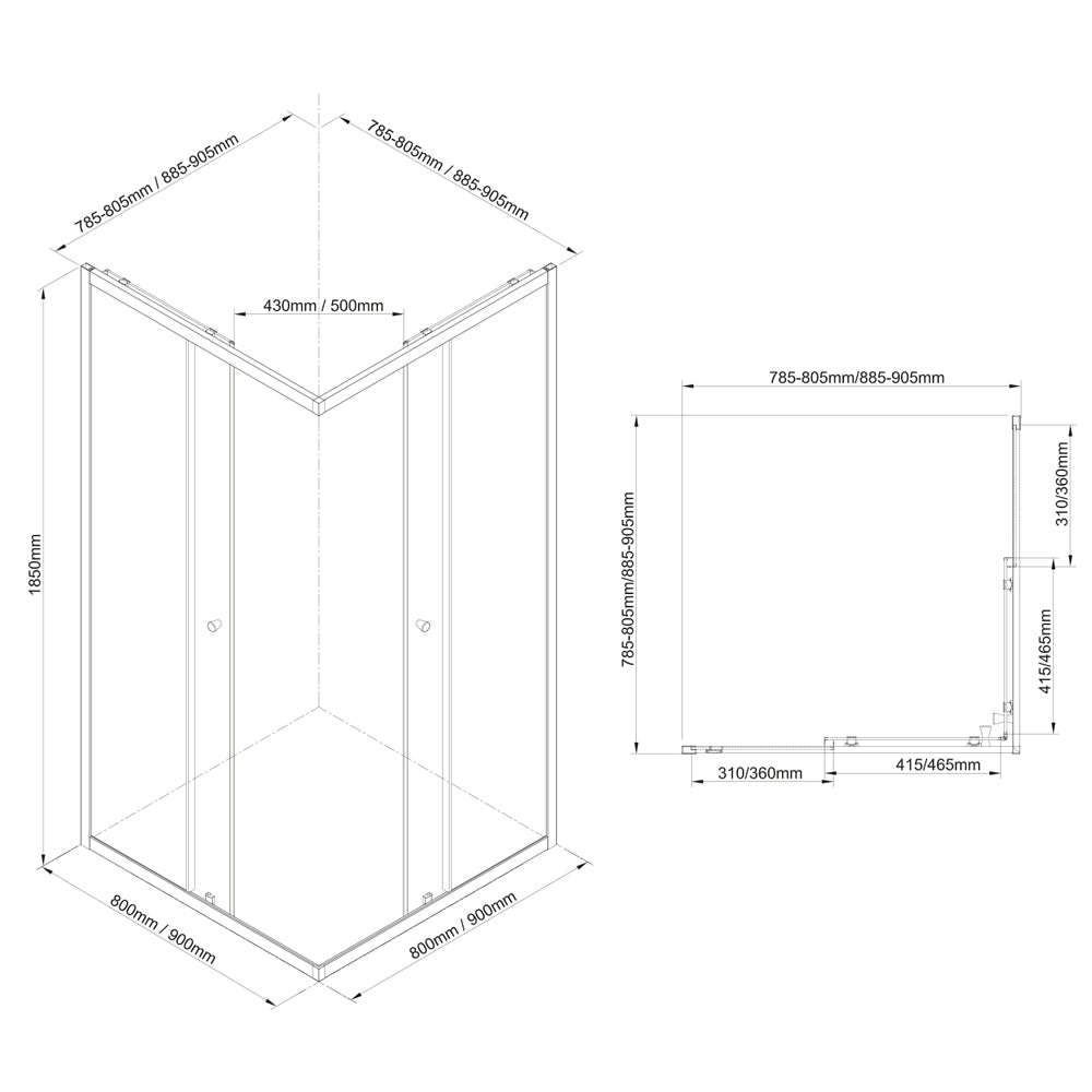 AGGA BLACK Duschabtrennung Quadrat 800x800mm, Klarglas
