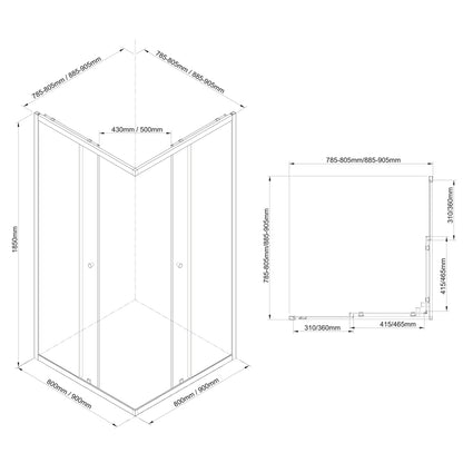 AGGA BLACK Duschabtrennung Quadrat 800x800mm, Klarglas