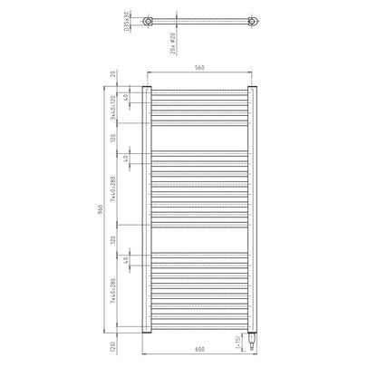 DIRECT-E Elektrischer Badheizkörper, gerade, 600x960 mm, 400 W, Schwarz