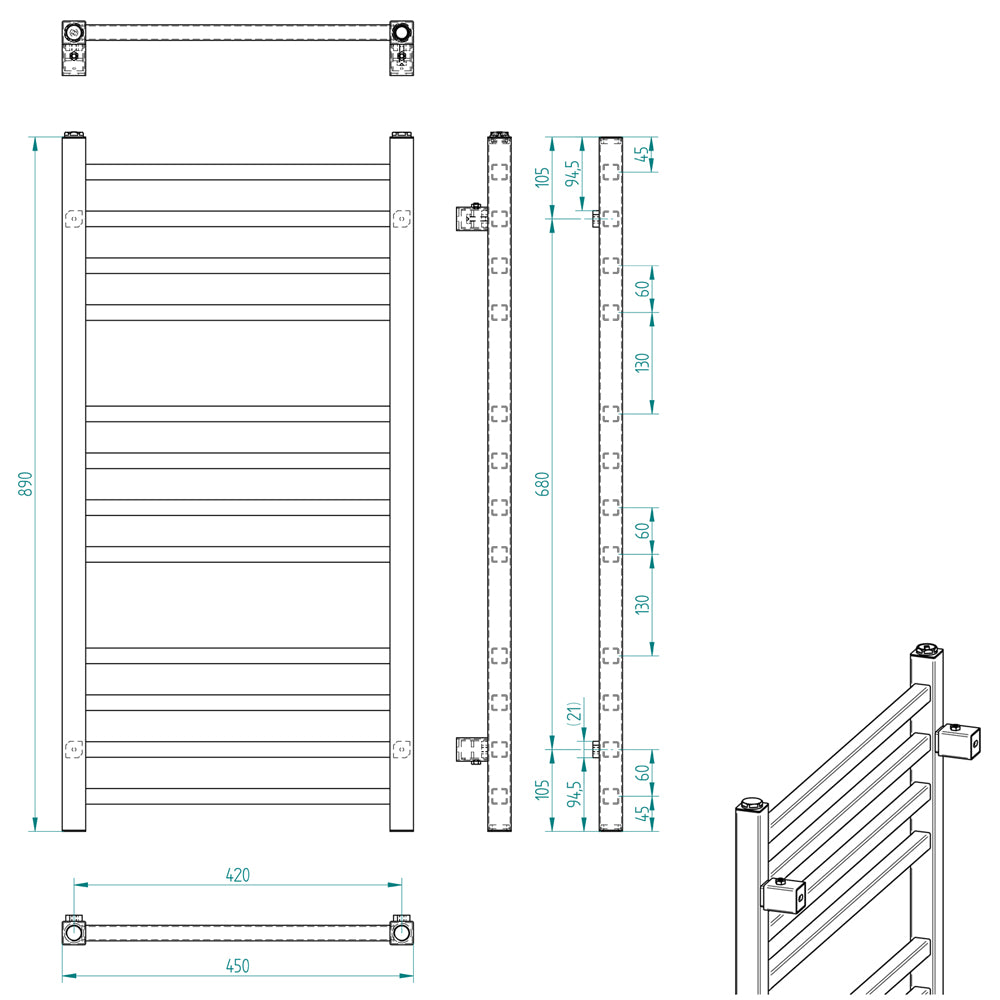 METRO Badheizkörper 450x890 mm, 200W,Weiß
