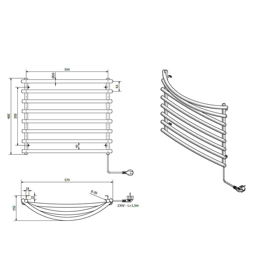 Handtuchtrockner elektrisch, 570x465mm, 72W, graues alu-metallic (RAL9007)