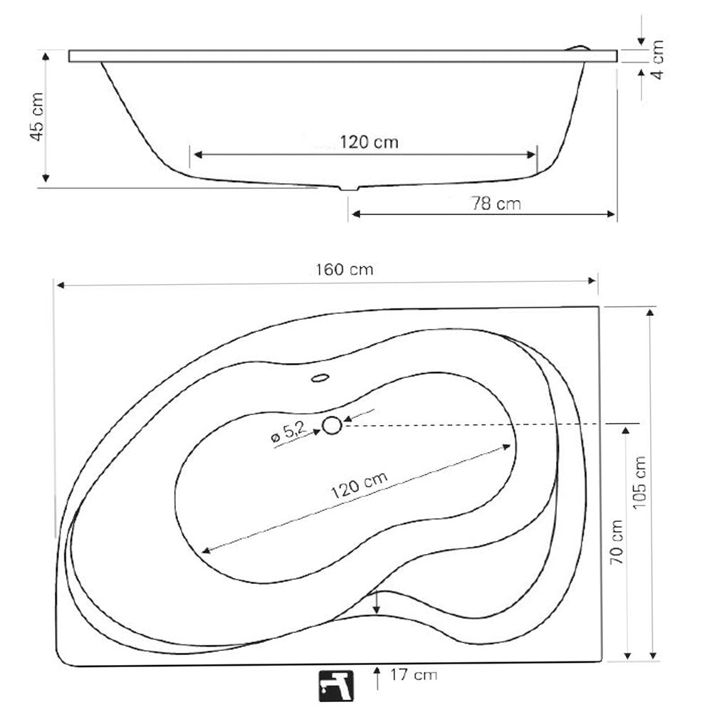 Raumspar Badewanne 160x105x45cm, CIDLINA, rechts, weiß