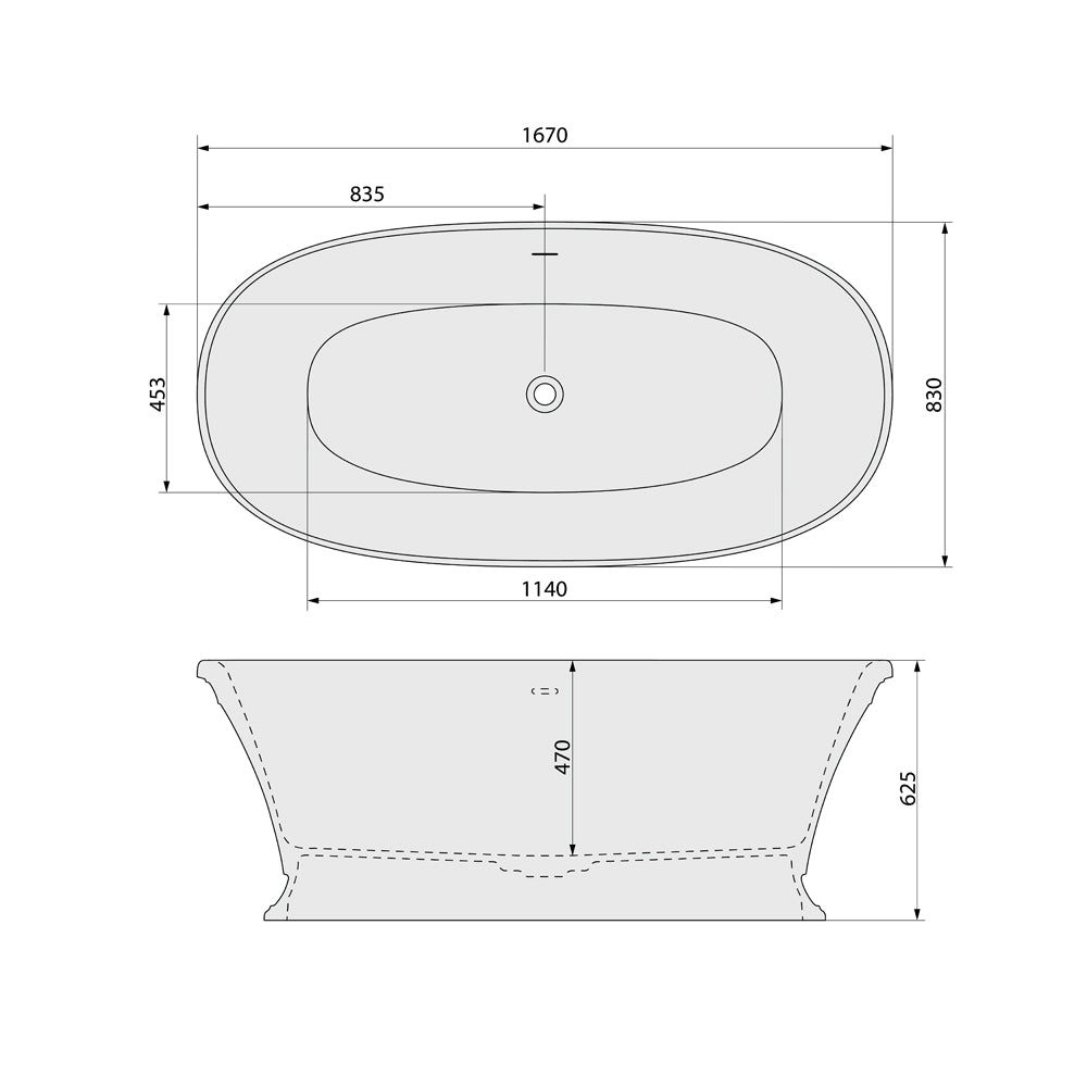 VELIA Gussmarmor-Badewanne 167x83x62,5cm, weiß