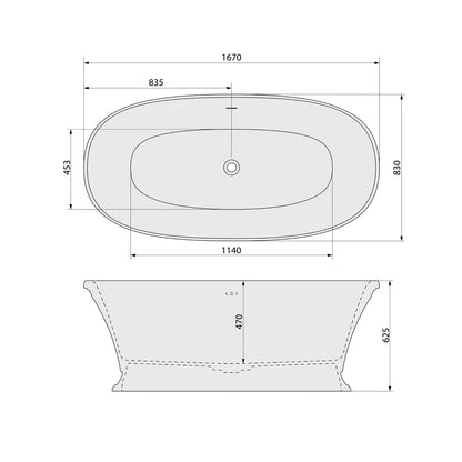 VELIA Gussmarmor-Badewanne 167x83x62,5cm, weiß