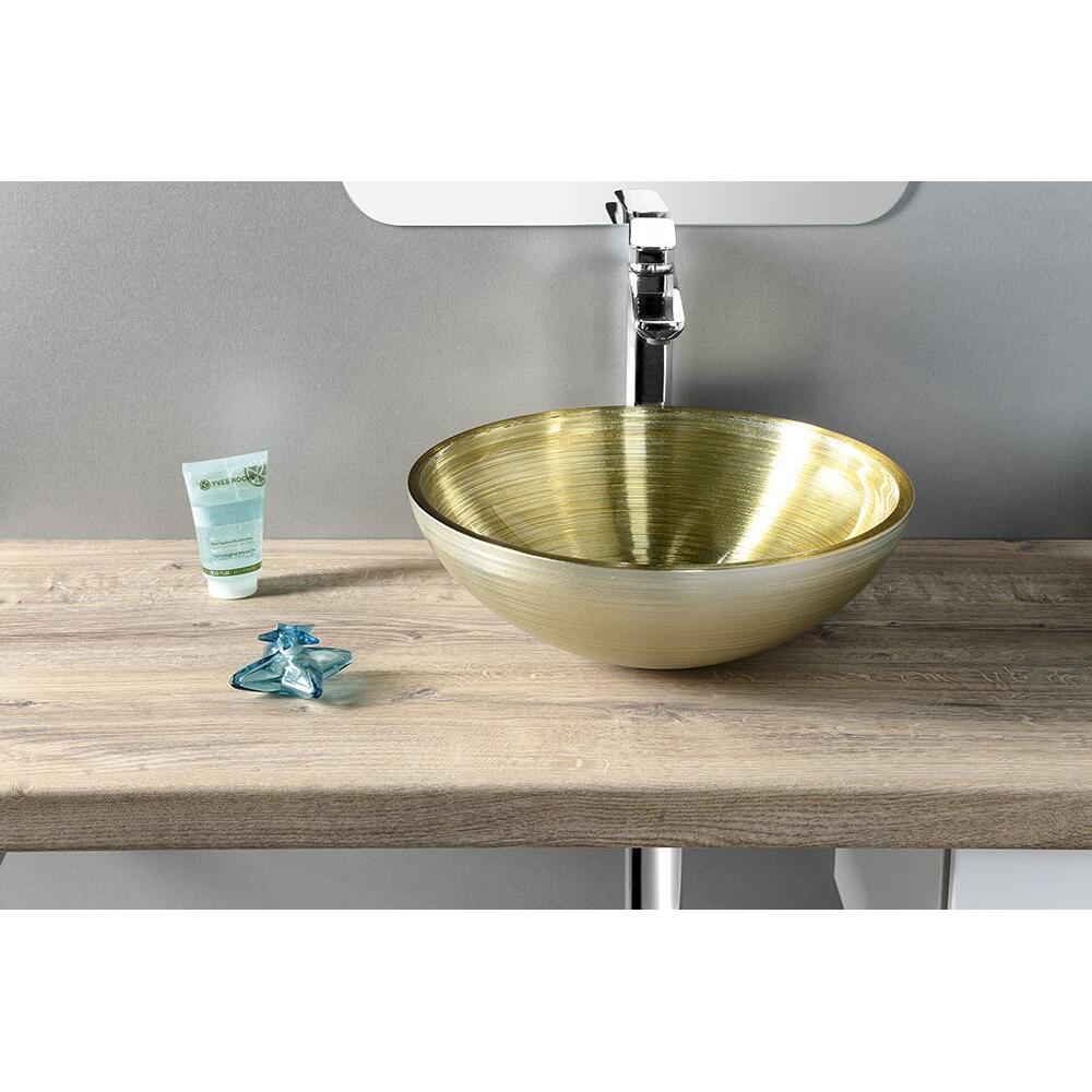 MURANO SOFT BROWN Glaswaschbecken zum Aufsetzen, Durchmesser 40cm, Beige/Silber