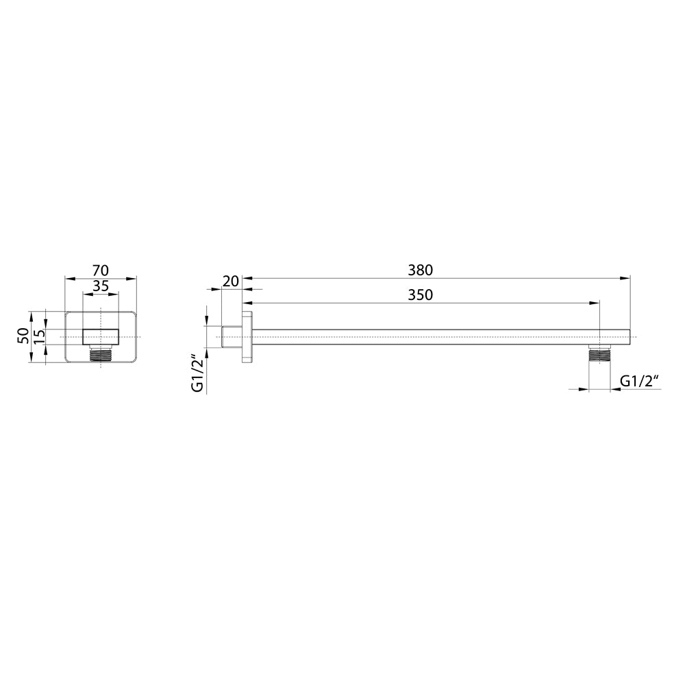 Duscharm quadratisch niedrig, 380mm, Gold matt