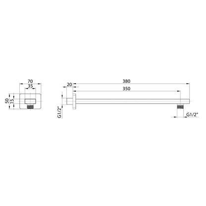 Duscharm quadratisch niedrig, 380mm, Gold matt
