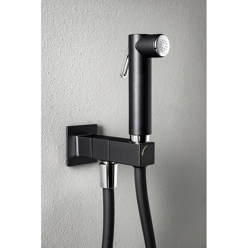 Wandventil mit Handbrause und Sicherheitssperre, eckig, schwarz matt