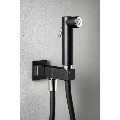 Wandventil mit Handbrause und Sicherheitssperre, eckig, schwarz matt