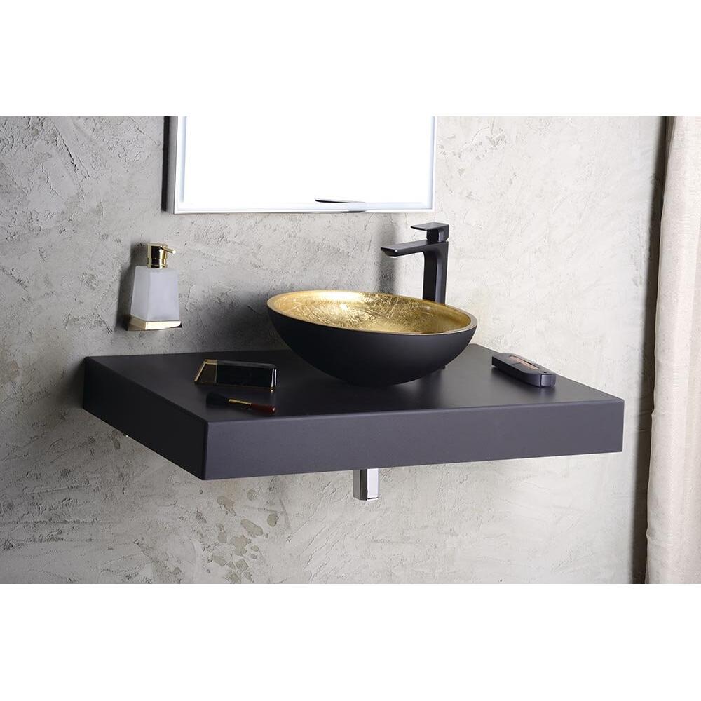 MURANO BLACK-GOLD Glaswaschbecken zum Aufsetzen, Durchmesser 40cm, Gold/Schwarz