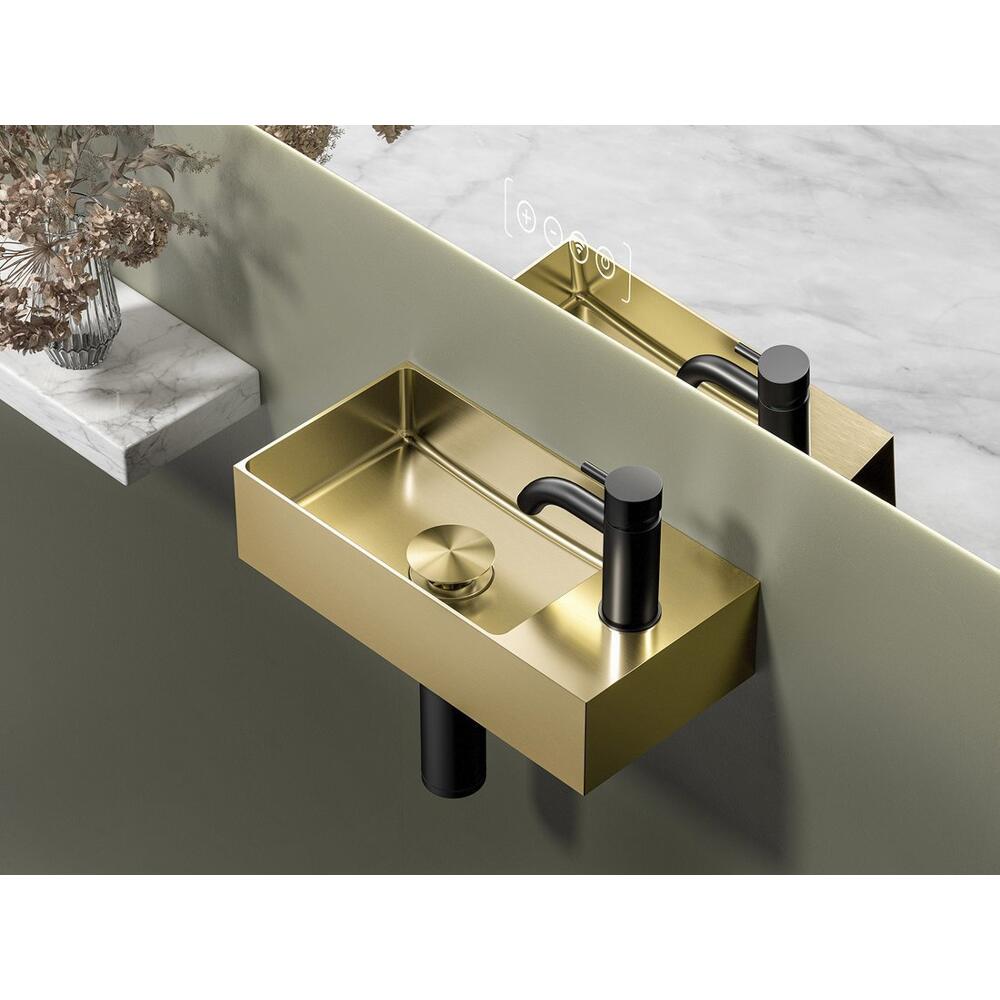 AURUM Edelstahl-Waschtisch, 36,5x18cm, inklusive Ablauf ,Gold matt