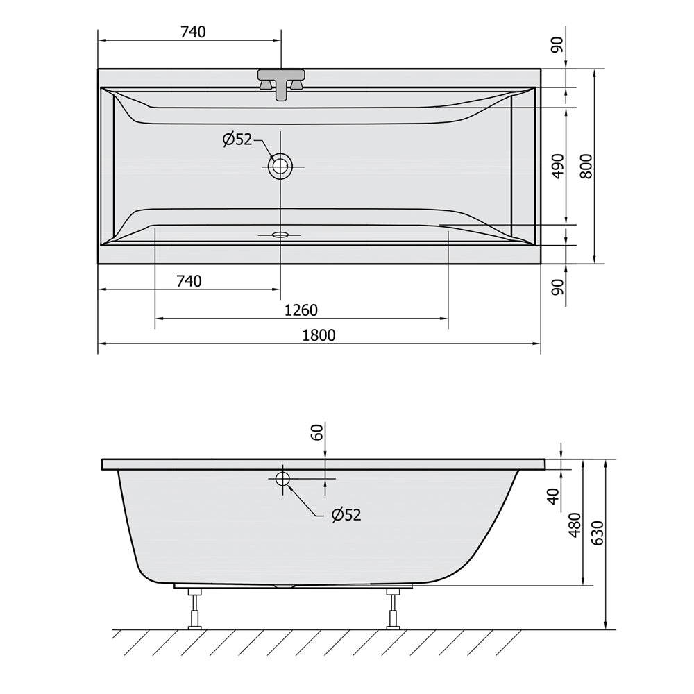 CLEO Rechteckwanne 180x80x48cm, weiß matt