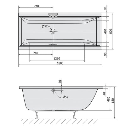 CLEO Rechteckwanne 180x80x48cm, weiß matt
