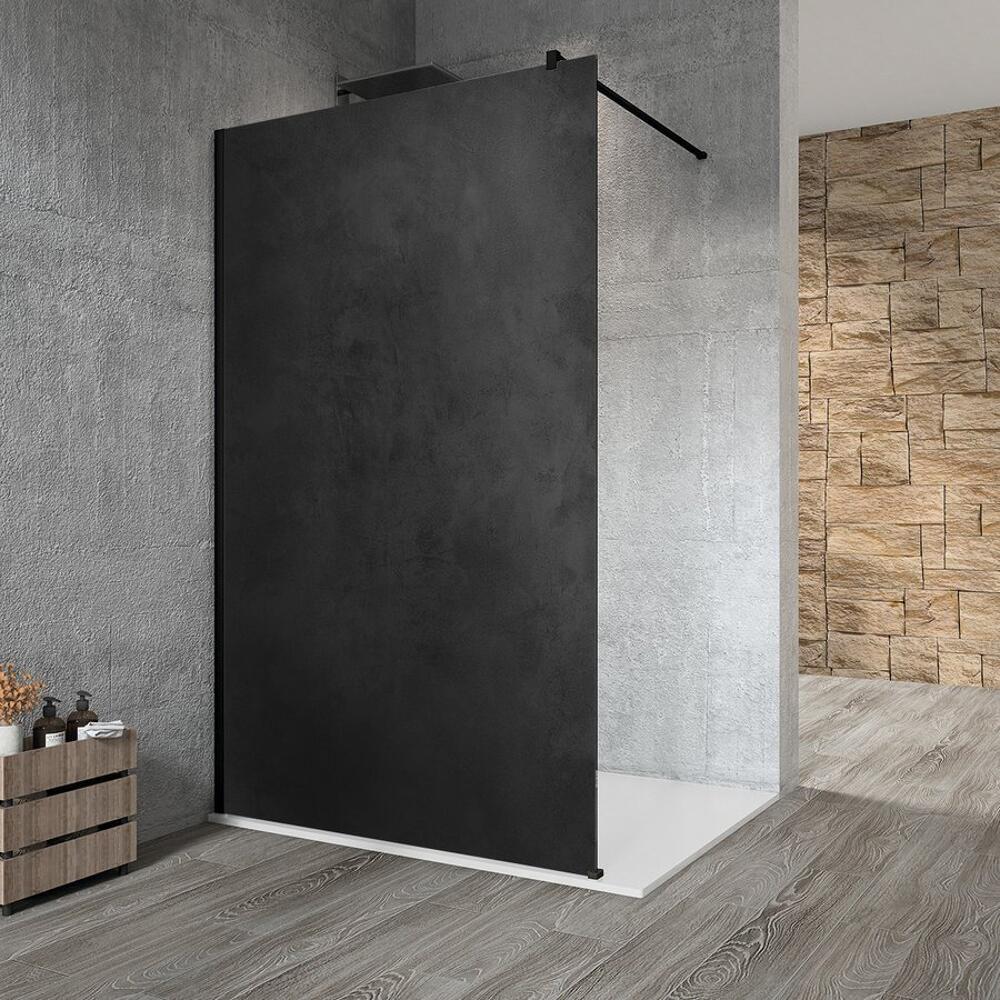 VARIO BLACK Duschwand, Wandmontage, Platte HPL Kara, 1200 mm, schwarz matt