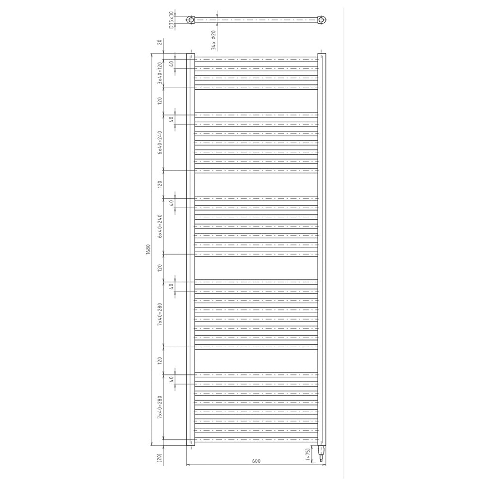 DIRECT-E Elektrischer Badheizkörper, gerade, 600x1680 mm, 800 W, Schwarz