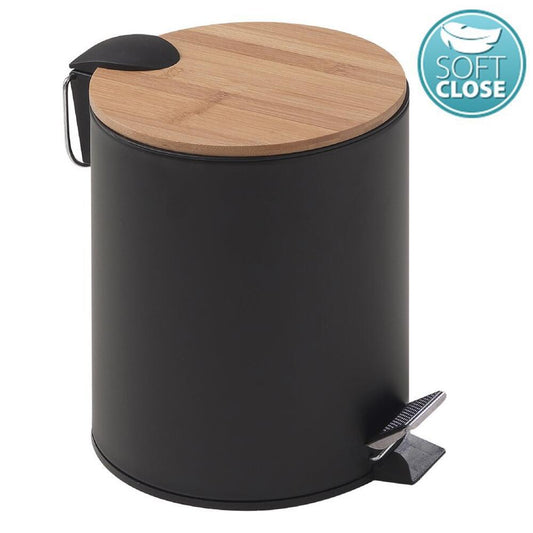 KENTA Abfalleimer 3l, Soft Close, Schwarz matt/Bambus