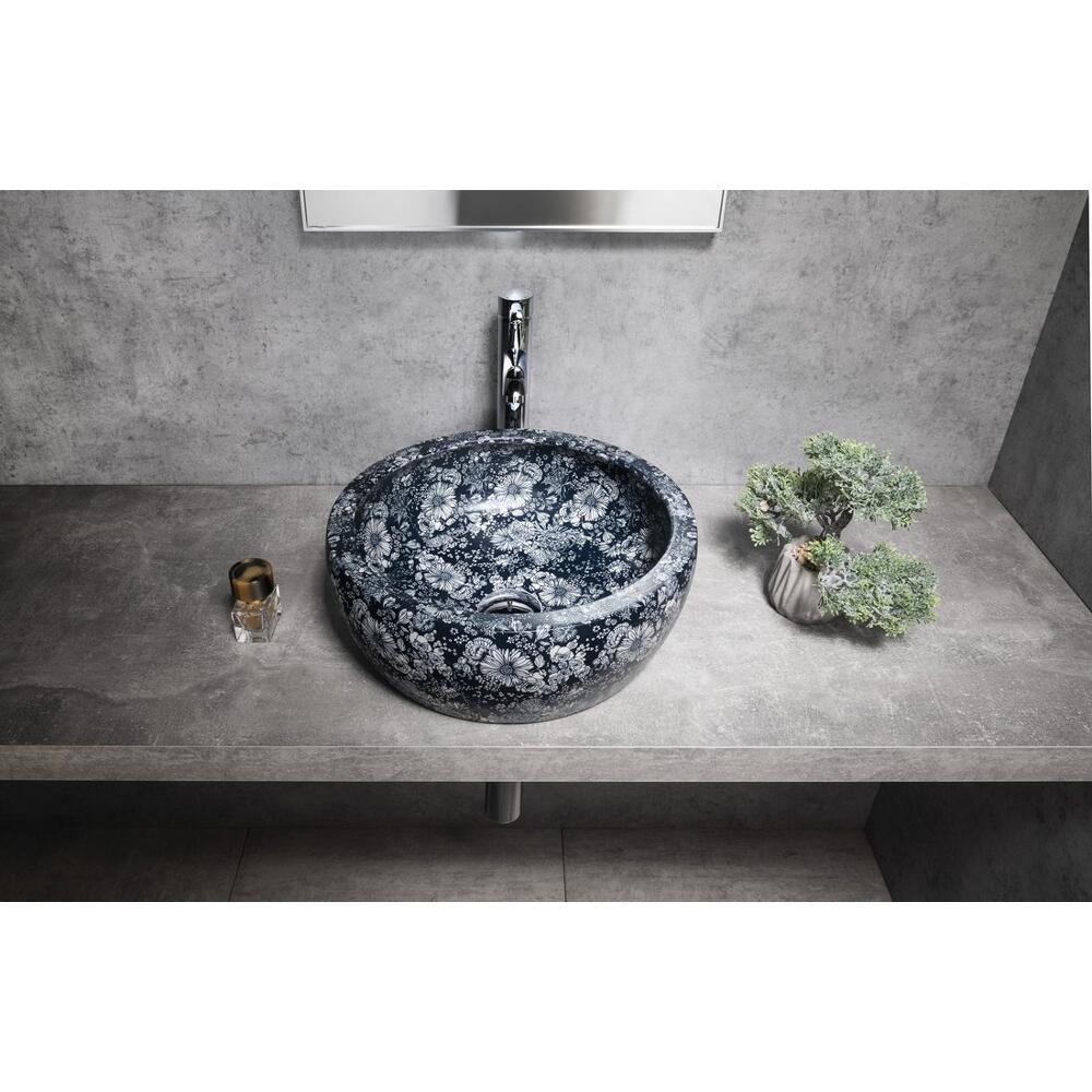 PRIORI Keramik-Waschtisch Ø 41 cm, blaue Blumen