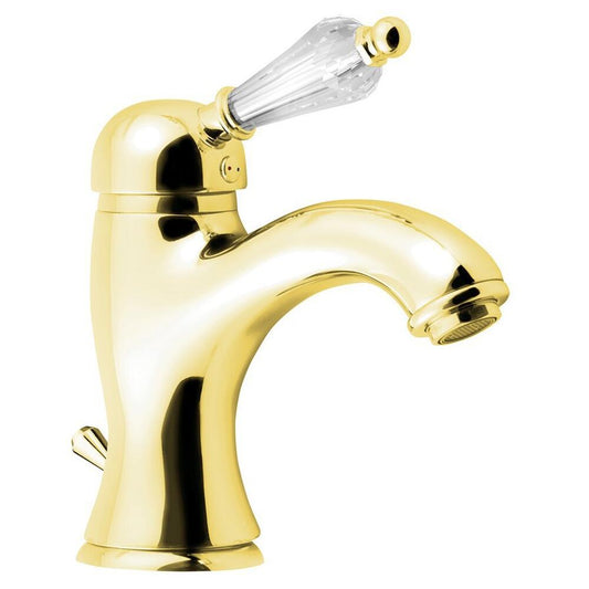 KIRKÉ CRYSTAL Waschtischarmatur mit Ablauf, Gold mit Kristall-Griff