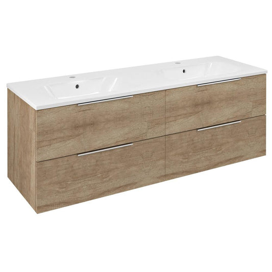 CIRASA Waschtischunterschrank mit Doppelwaschtisch 141x54x46cm, Eiche alabama
