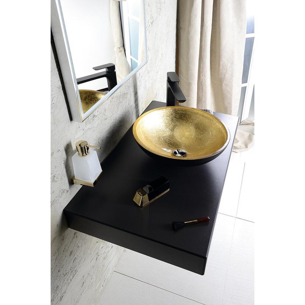 MURANO BLACK-GOLD Glaswaschbecken zum Aufsetzen, Durchmesser 40cm, Gold/Schwarz