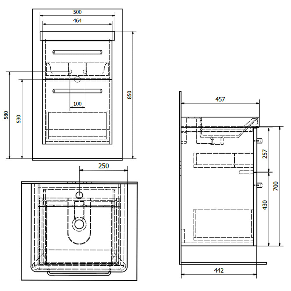 THEIA Unterschrank 46,4x70x44,2cm, 2xSchublade, Silbereiche