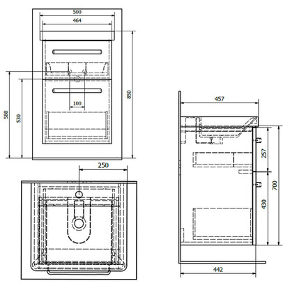 THEIA Unterschrank 46,4x70x44,2cm, 2xSchublade, Silbereiche