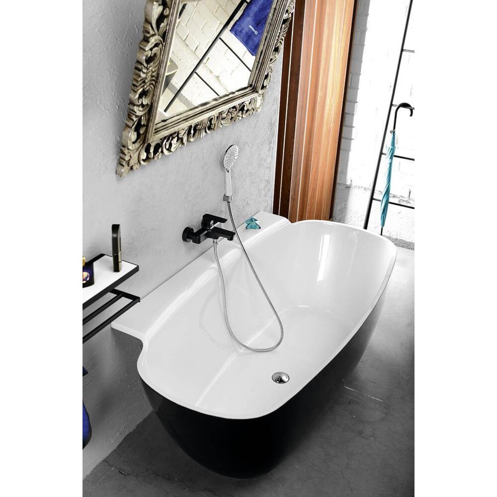 NIGRA Freistehende Gussmarmor-Badewanne 158x80x45cm, schwarz/weiß
