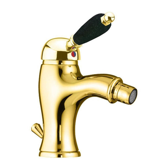 KIRKÉ BLACK Bidetarmatur mit Ablaufgarnitur, schwarzer Hebel, gold