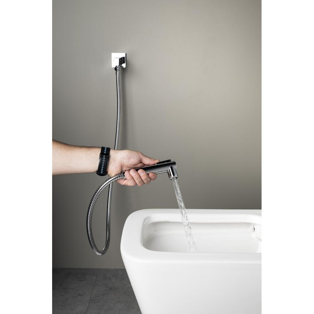 Wandventil mit Handbrause und Sicherheitssperre, eckig, Chrom