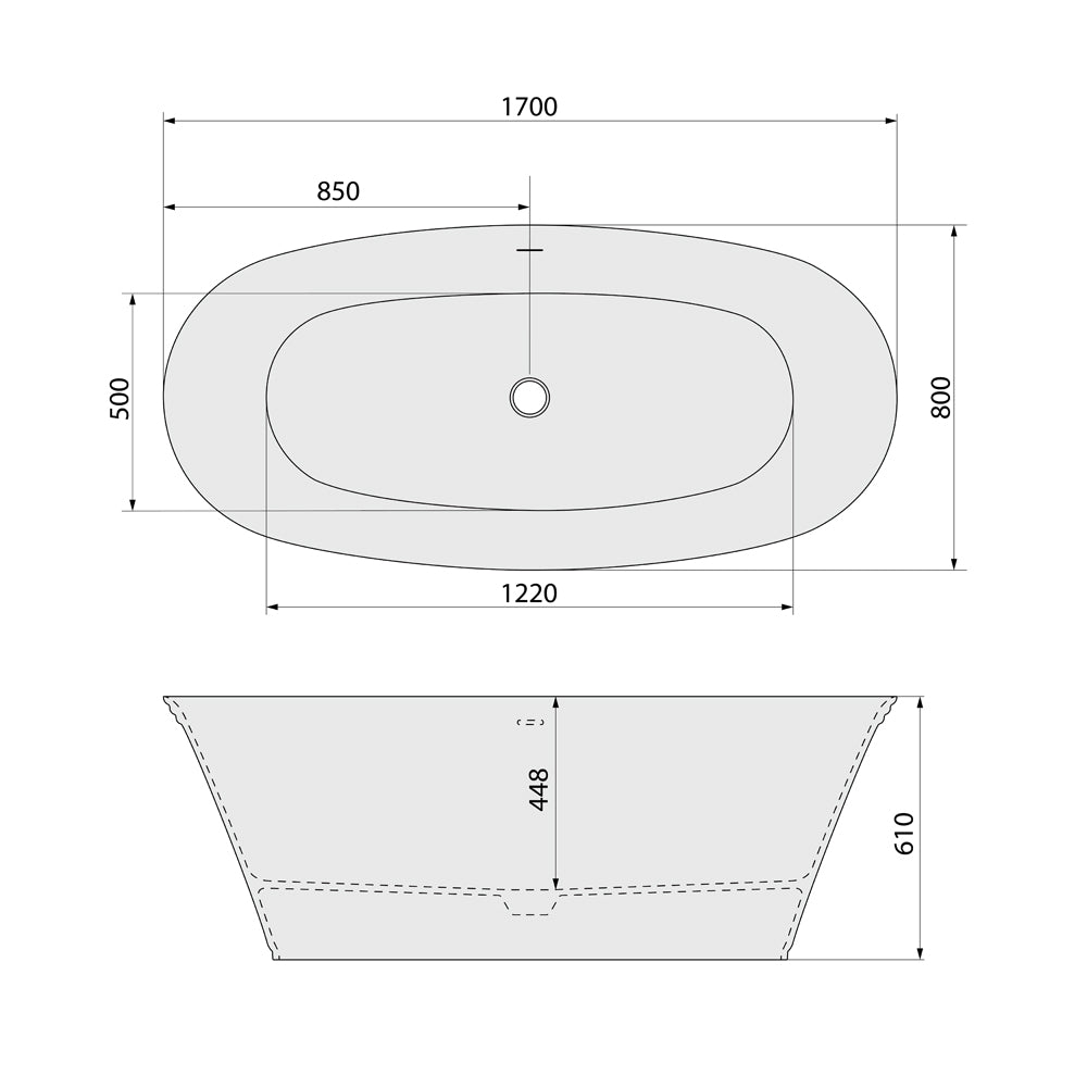 FLORINA Freistehende Gussmarmor-Badewanne 170x80x61cm, weiß