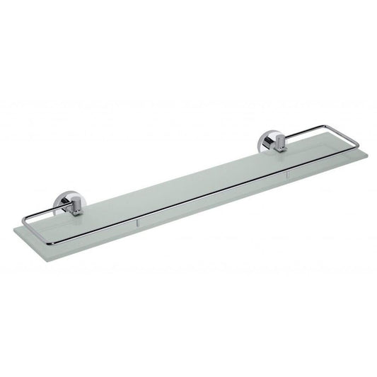 X-ROUND E Glasablage mit klappbarer Reling, 600x130mm, Milchglas, Chrom