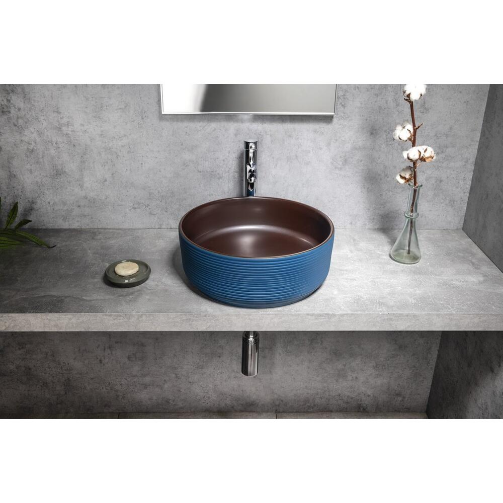 PRIORI Keramik-Waschtisch Ø 41 cm, Blau/Braun