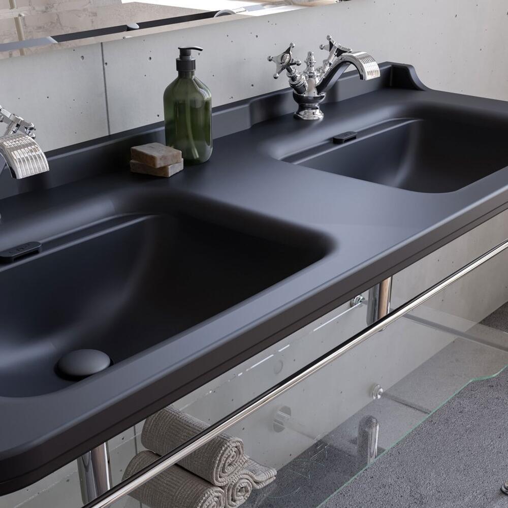 WALDORF Keramik-Doppelwaschtisch 150x55cm, schwarz matt