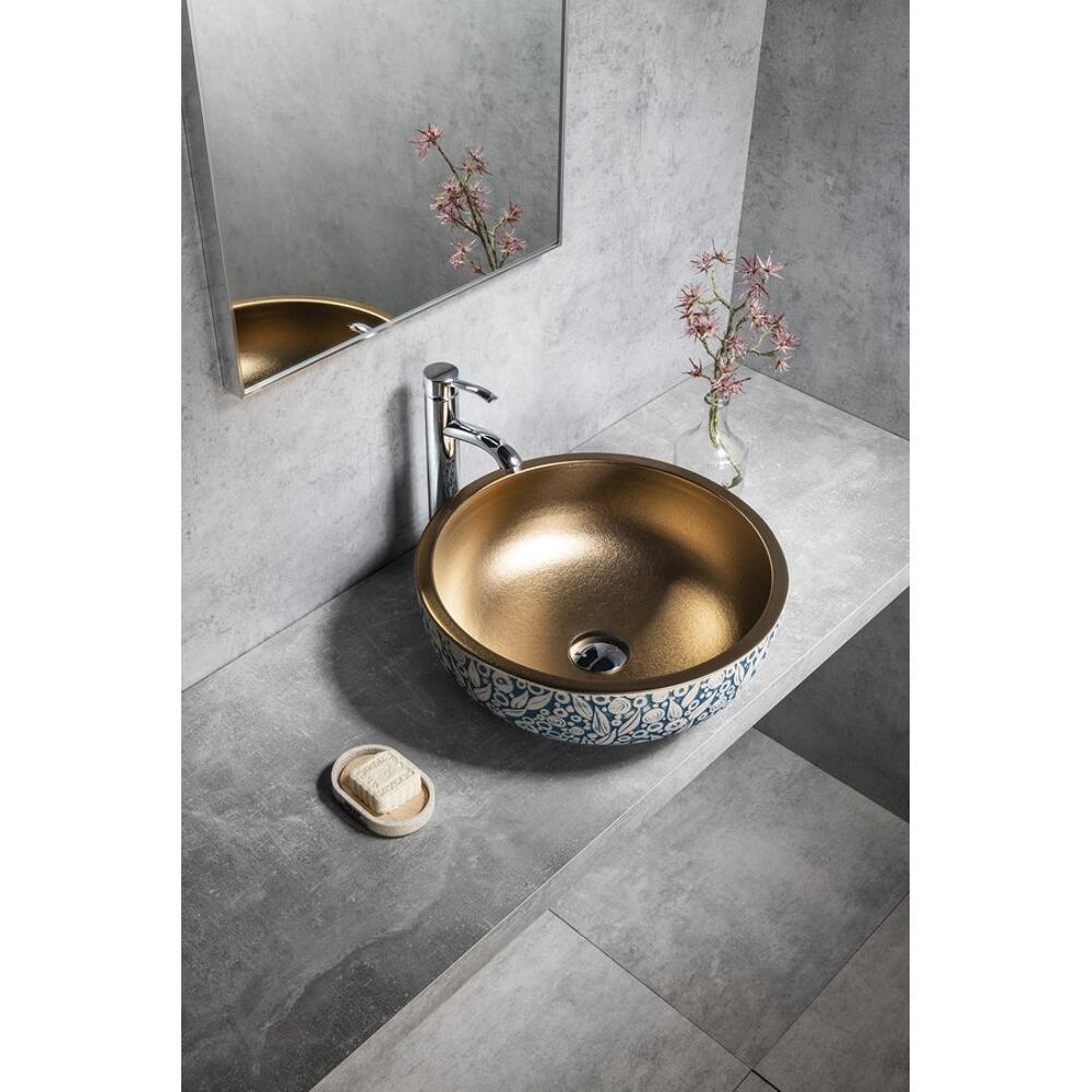 PRIORI Keramik-Waschtisch Ø 41 cm, gold/blau