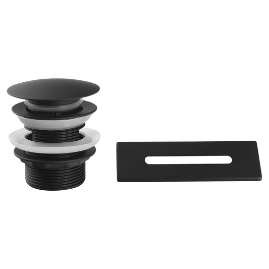 SET Überlaufabdeckung +Wannenablauf 1¨1/2, Klick-Klack, schwarz matt