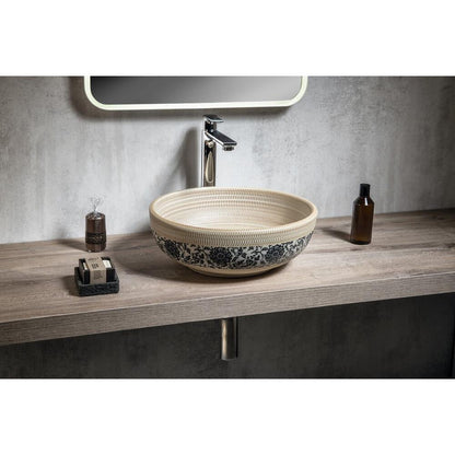 PRIORI Keramik-Waschtisch Durchmesser 41 cm, beige mit Blaudekor