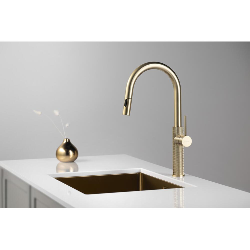 FLAWO Küchenarmatur mit ausziehbarer Spülbrause, Gold matt