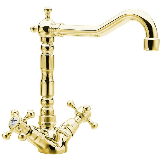 ANTEA Waschtischarmatur mit Retro-Einlauf, inkl. Ablaufgarnitur, 240mm gold