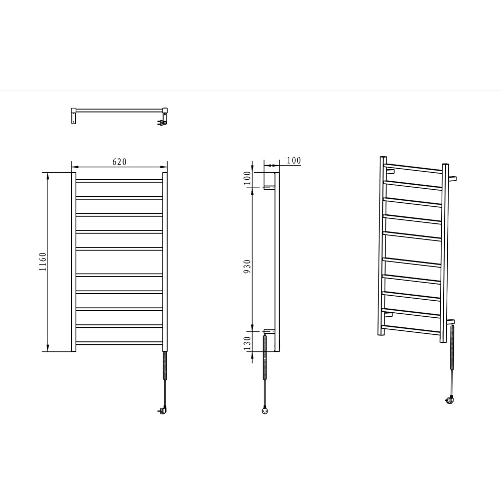 ESKINADO Handtuchtrockner elektrisch eckig, 620x1160 mm, 120 W, polierter Edelstahl