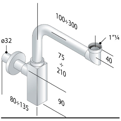 QUASAR Waschtisch-Siphon, Platzsparend, 5/4"-32mm, Chrom