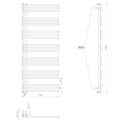 POSEIDON Badheizkörper 550x1340mm,500W,  Weiß