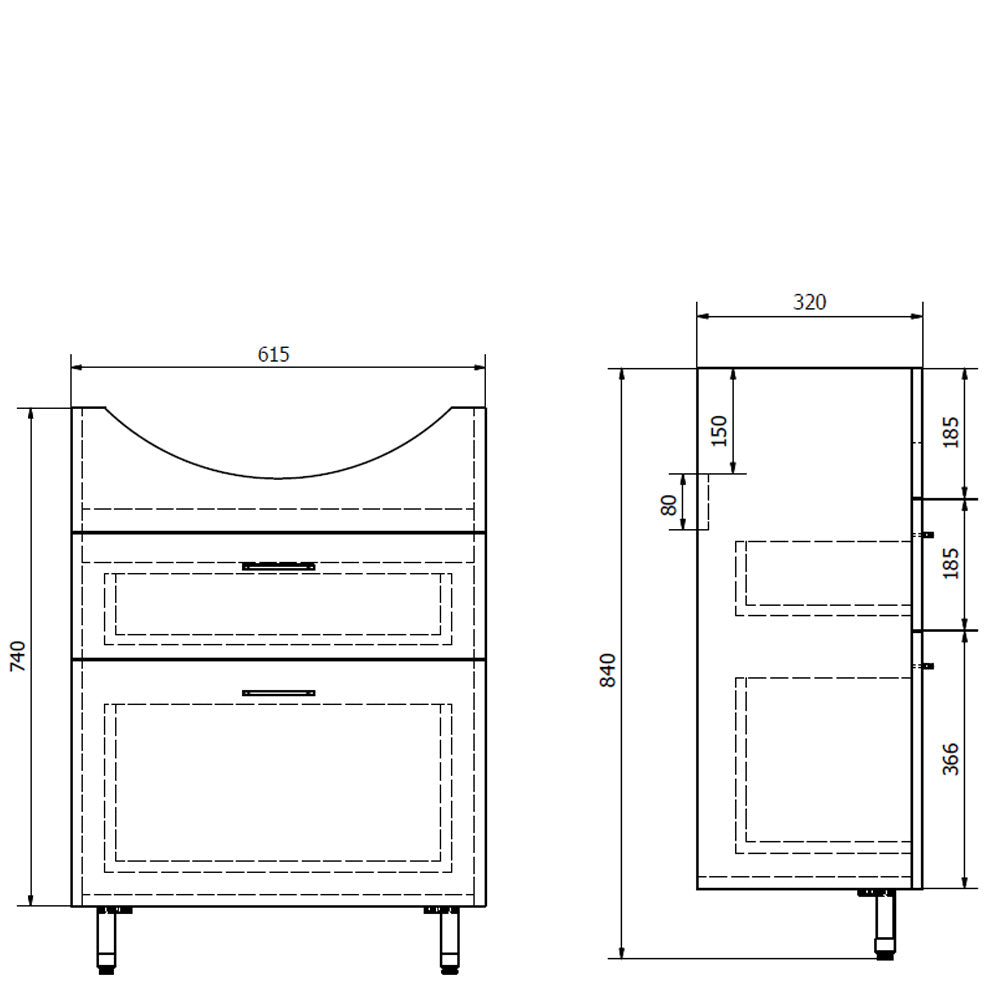 ZOJA Unterschrank 61,5x74x32cm, 2x Tür, 1x Schublade, weiß