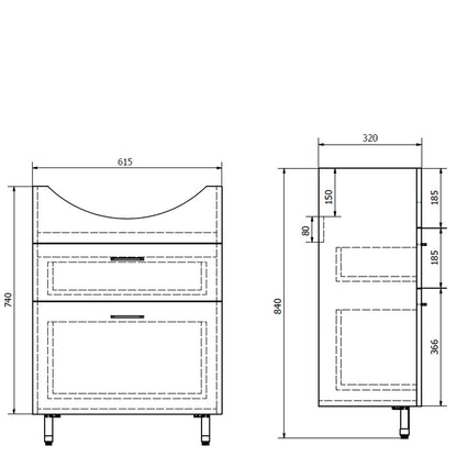 ZOJA Unterschrank 61,5x74x32cm, 2x Tür, 1x Schublade, weiß