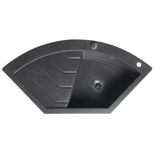 Eckspüle mit Abtropffläche 114x57,5cm, schwarz