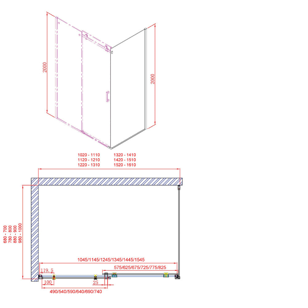 Dragon Rechteckige Duschkabine 1300x900mm L/R Variante