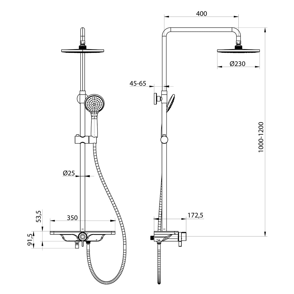 ARONA Duschsäule mit Armatur und Auslauf, schwarz matt