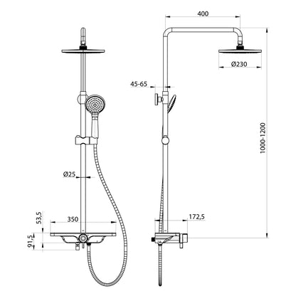 ARONA Duschsäule mit Armatur und Auslauf, schwarz matt