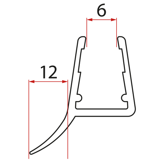 Untere Dichtung für Tür, Glas 6mm, 1000mm