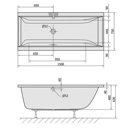 CLEO Rechteckwanne mit Füßen 150x75x48cm, weiß